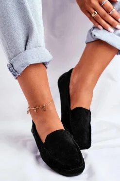 Mokasyny Damskie Czarne Zamszowe Morreno