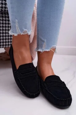 Mokasyny Damskie Czarne Zamszowe Bolero