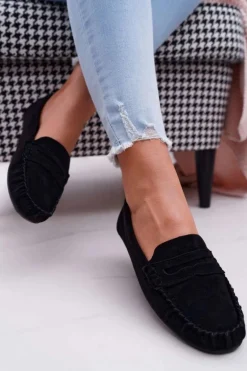 Mokasyny Damskie Czarne Zamszowe Bolero