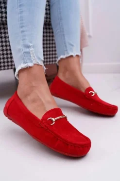 Mokasyny Damskie Czerwone Zamszowe Sonnero