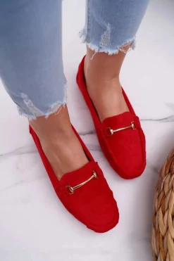 Mokasyny Damskie Czerwone Zamszowe Sonnero