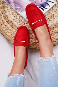 Mokasyny Damskie Czerwone Zamszowe Sonnero