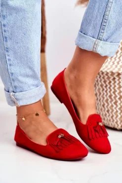 Mokasyny Damskie Czerwone Lordsy Frędzle Therese