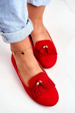 Mokasyny Damskie Czerwone Lordsy Frędzle Therese