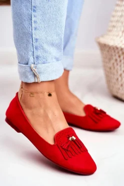Mokasyny Damskie Czerwone Lordsy Frędzle Therese