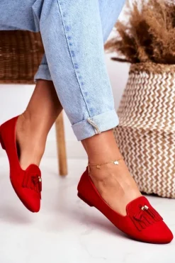 Mokasyny Damskie Czerwone Lordsy Frędzle Therese