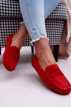 Mokasyny Damskie Czerwone Zamszowe Bolero