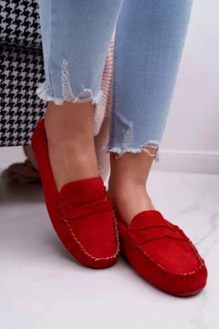 Mokasyny Damskie Czerwone Zamszowe Bolero