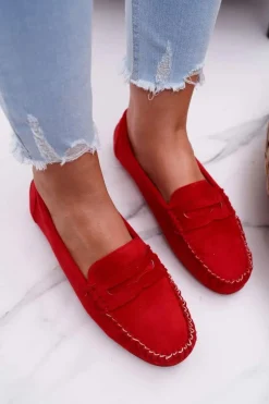 Mokasyny Damskie Czerwone Zamszowe Bolero