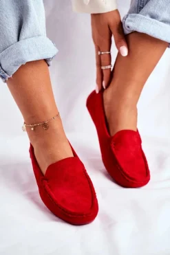 Mokasyny Damskie Czerwone Zamszowe Morreno