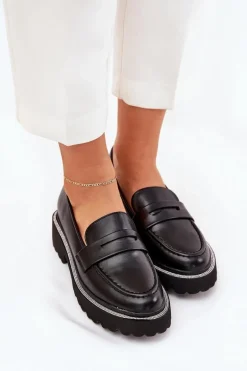 Mokasyny Damskie Eko Skórzane Z Cyrkoniami Czarne Wilamla