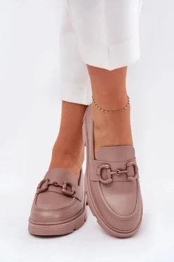 Mokasyny Damskie Eko Skórzane Z Ozdobnym Detalem Khaki Seftass