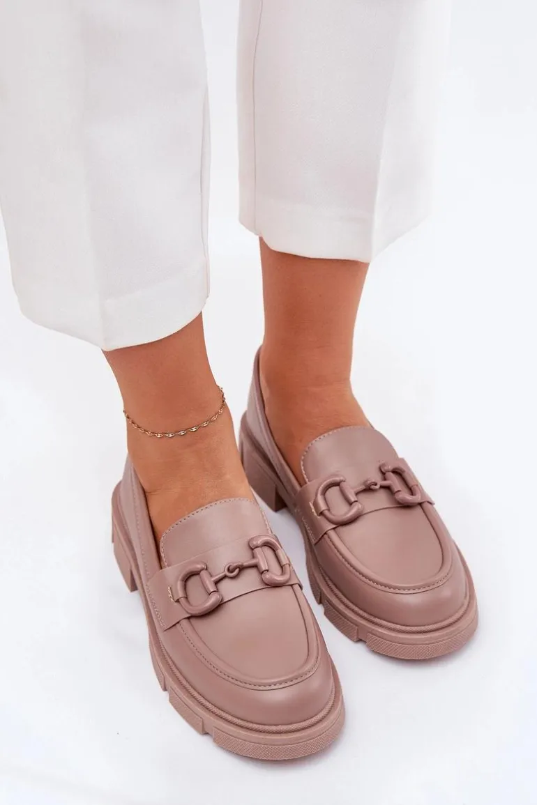 Mokasyny Damskie Eko Skórzane Z Ozdobnym Detalem Khaki Seftass