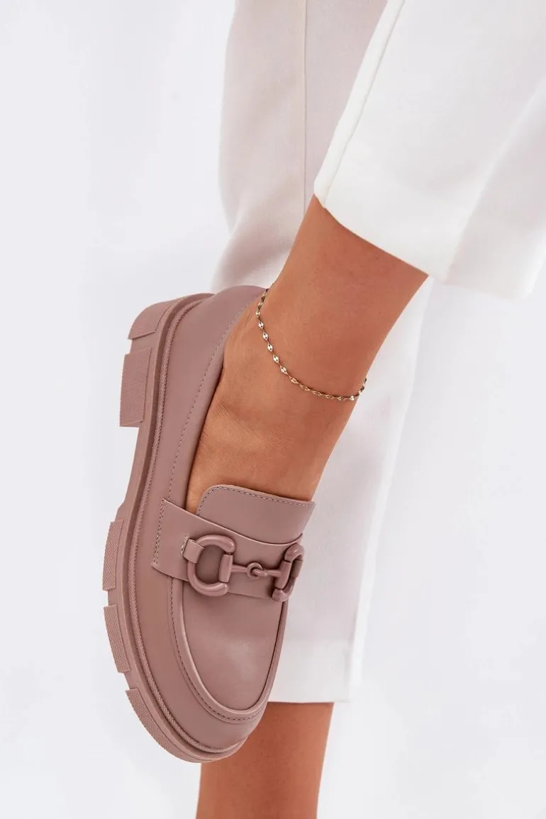 Mokasyny Damskie Eko Skórzane Z Ozdobnym Detalem Khaki Seftass