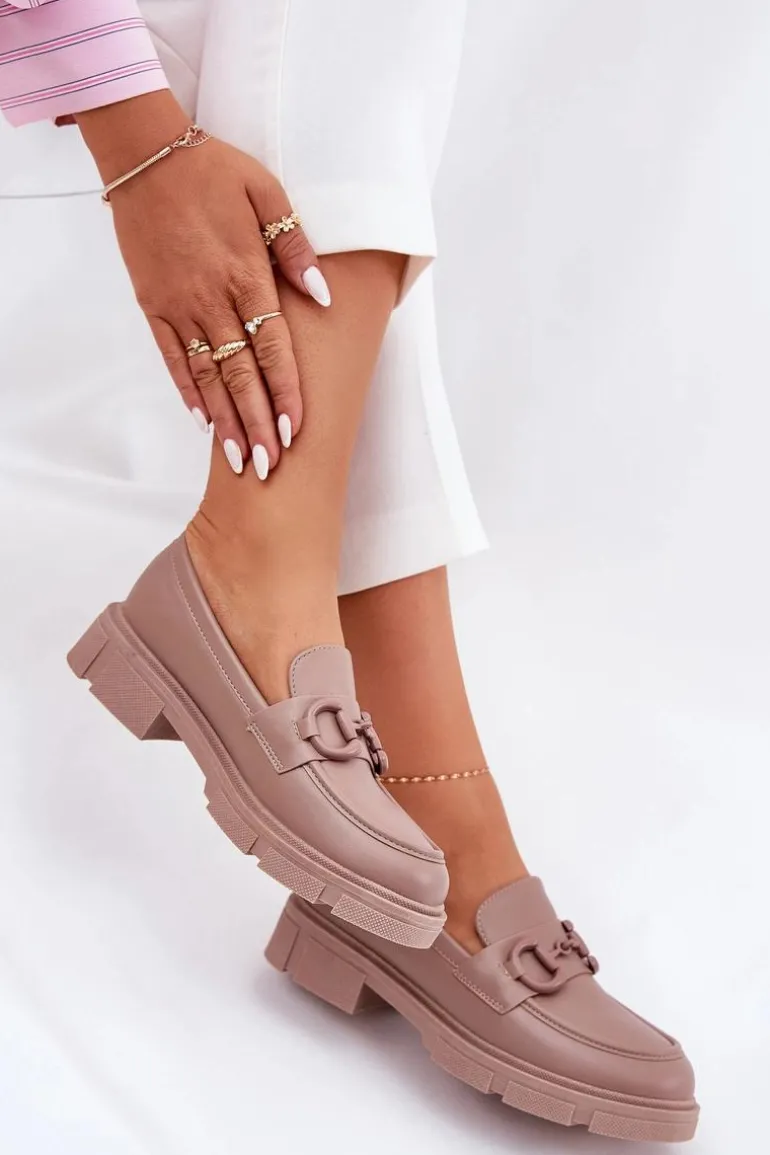 Mokasyny Damskie Eko Skórzane Z Ozdobnym Detalem Khaki Seftass