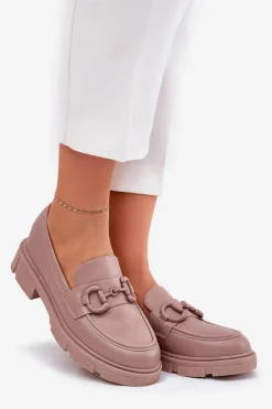 Mokasyny Damskie Eko Skórzane Z Ozdobnym Detalem Khaki Seftass