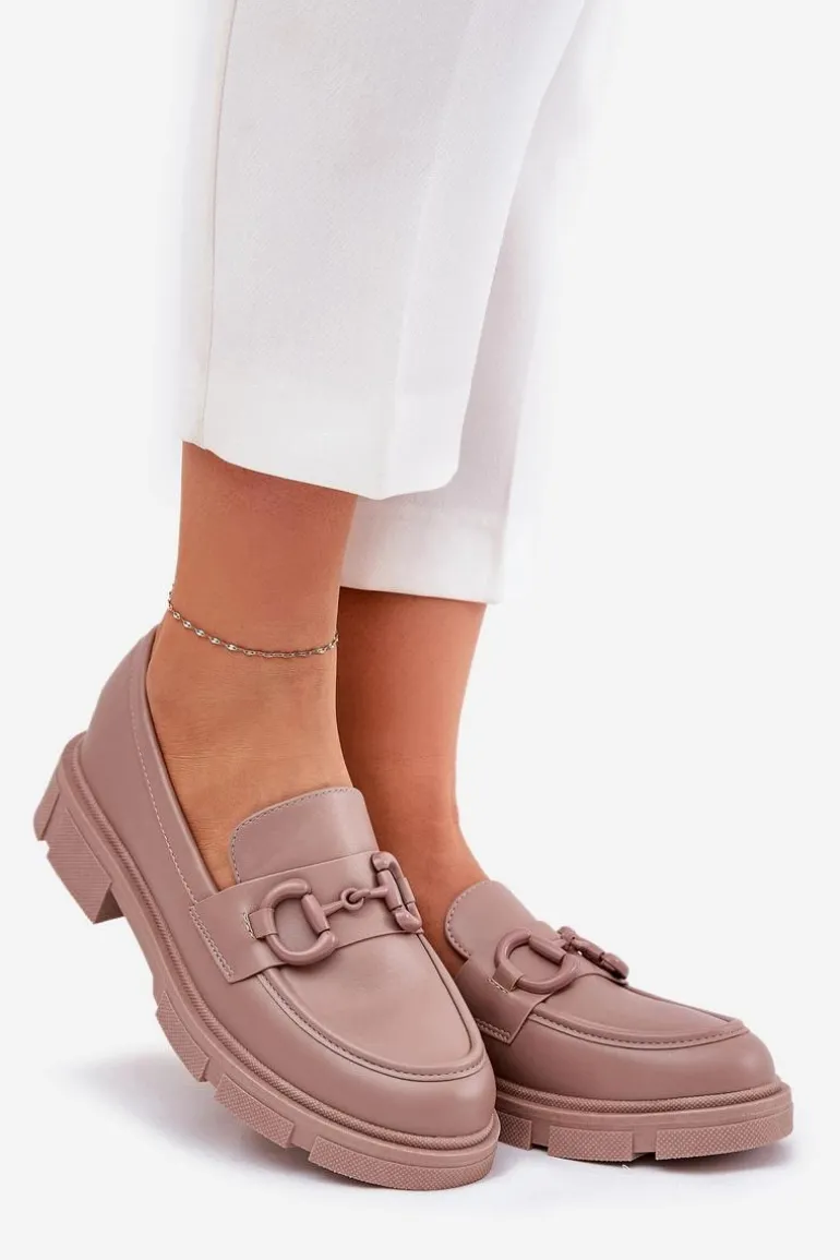 Mokasyny Damskie Eko Skórzane Z Ozdobnym Detalem Khaki Seftass