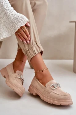 Mokasyny Damskie Eko Zamszowe Z Ozdobą Beżowe Wistera