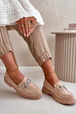 Mokasyny Damskie Eko Zamszowe Z Ozdobą Beżowe Wistera