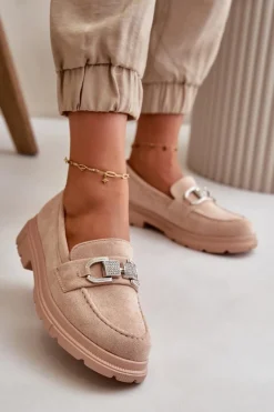 Mokasyny Damskie Eko Zamszowe Z Ozdobą Beżowe Wistera