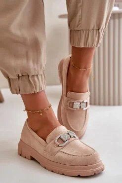 Mokasyny Damskie Eko Zamszowe Z Ozdobą Beżowe Wistera