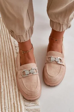 Mokasyny Damskie Eko Zamszowe Z Ozdobą Beżowe Wistera