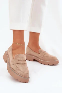 Mokasyny Damskie Eko Zamszowe Z Cyrkoniami Khaki Wilamla