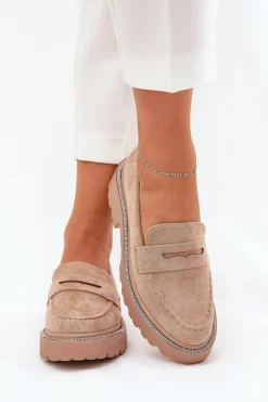 Mokasyny Damskie Eko Zamszowe Z Cyrkoniami Khaki Wilamla