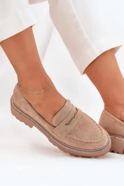 Mokasyny Damskie Eko Zamszowe Z Cyrkoniami Khaki Wilamla