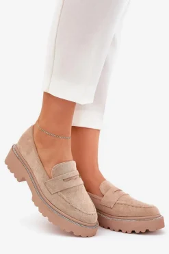 Mokasyny Damskie Eko Zamszowe Z Cyrkoniami Khaki Wilamla