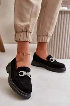 Mokasyny Damskie Eko Zamszowe Z Ozdobą Czarne Wistera