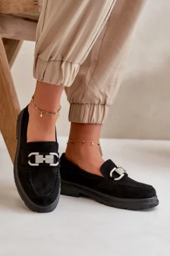 Mokasyny Damskie Eko Zamszowe Z Ozdobą Czarne Wistera