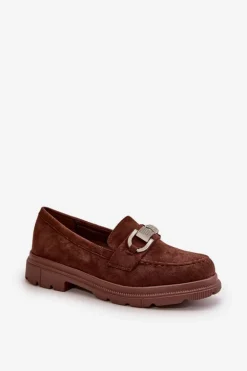 Mokasyny Damskie Eko Zamszowe Z Ozdobą Brązowe Wistera