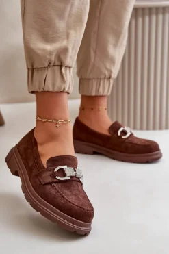 Mokasyny Damskie Eko Zamszowe Z Ozdobą Brązowe Wistera