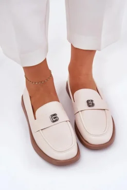 Mokasyny Damskie Eleganckie Z Ozdobnym Małym Detalem Vinceza 62208 Beżowe