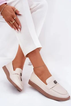 Mokasyny Damskie Eleganckie Z Ozdobnym Małym Detalem Vinceza 62208 Beżowe