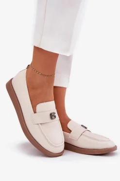 Mokasyny Damskie Eleganckie Z Ozdobnym Małym Detalem Vinceza 62208 Beżowe