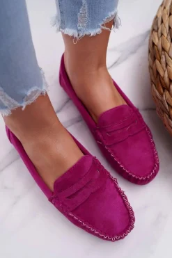 Mokasyny Damskie Fuksja Zamszowe Bolero