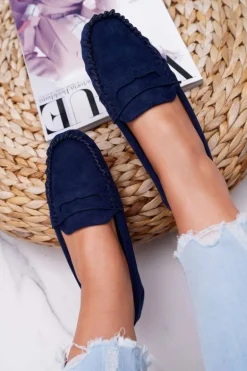 Mokasyny Damskie Granatowe Zamszowe Bolero