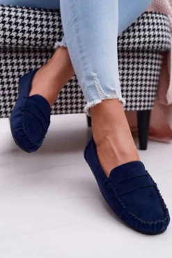 Mokasyny Damskie Granatowe Zamszowe Bolero