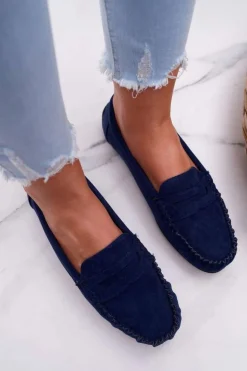 Mokasyny Damskie Granatowe Zamszowe Bolero