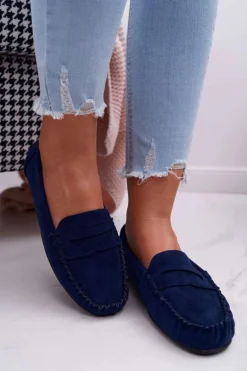 Mokasyny Damskie Granatowe Zamszowe Bolero