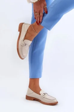 Mokasyny Damskie Lakierowane Beżowe Nurea