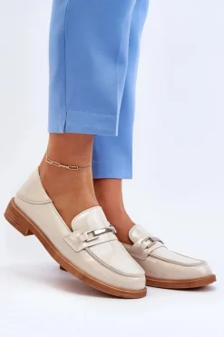 Mokasyny Damskie Lakierowane Beżowe Nurea