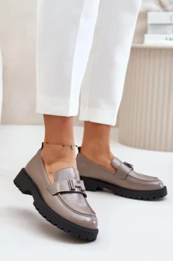 Mokasyny Damskie Lakierowane Vinceza 62187 Szare