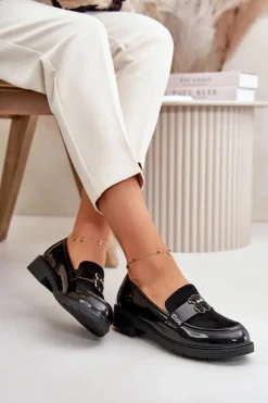 Mokasyny Damskie Lakierowane Z Misiem Czarne S.Barski HY42-339A