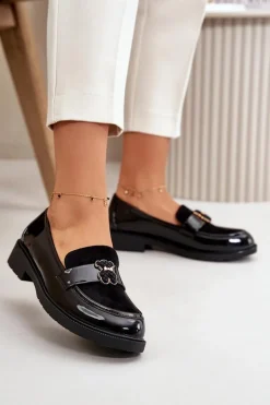 Mokasyny Damskie Lakierowane Z Misiem Czarne S.Barski HY42-339A