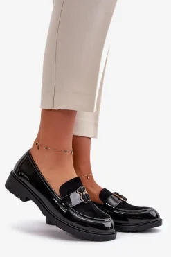 Mokasyny Damskie Lakierowane Z Misiem Czarne S.Barski HY42-339A