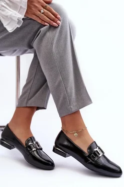 Mokasyny Damskie Lakierowane Z Ozdobą Czarne Camilena