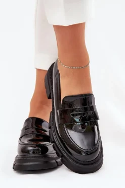 Mokasyny Damskie Lakierowane Czarne Elearionna